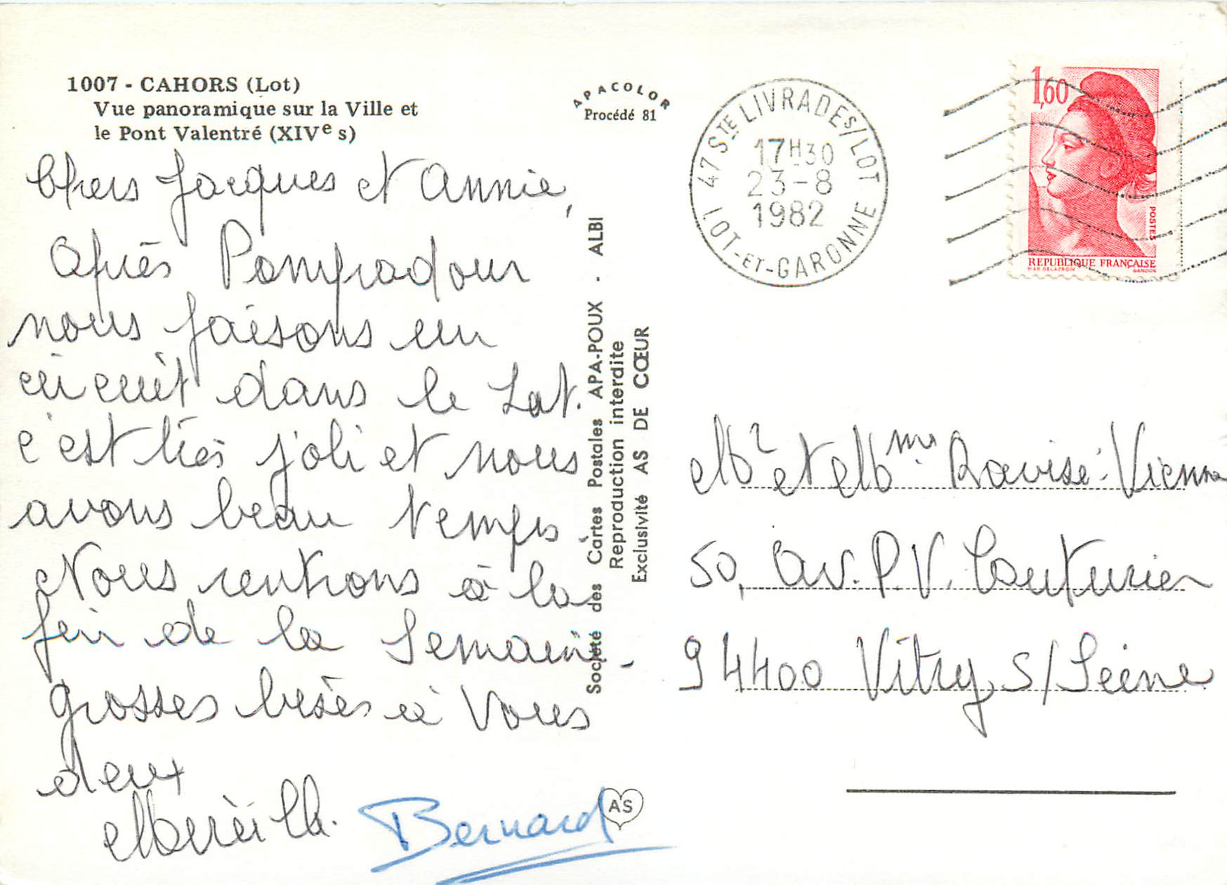 Pont Valentré — Cahors, Lot — éditeur AS, n° 1007 — Reverso