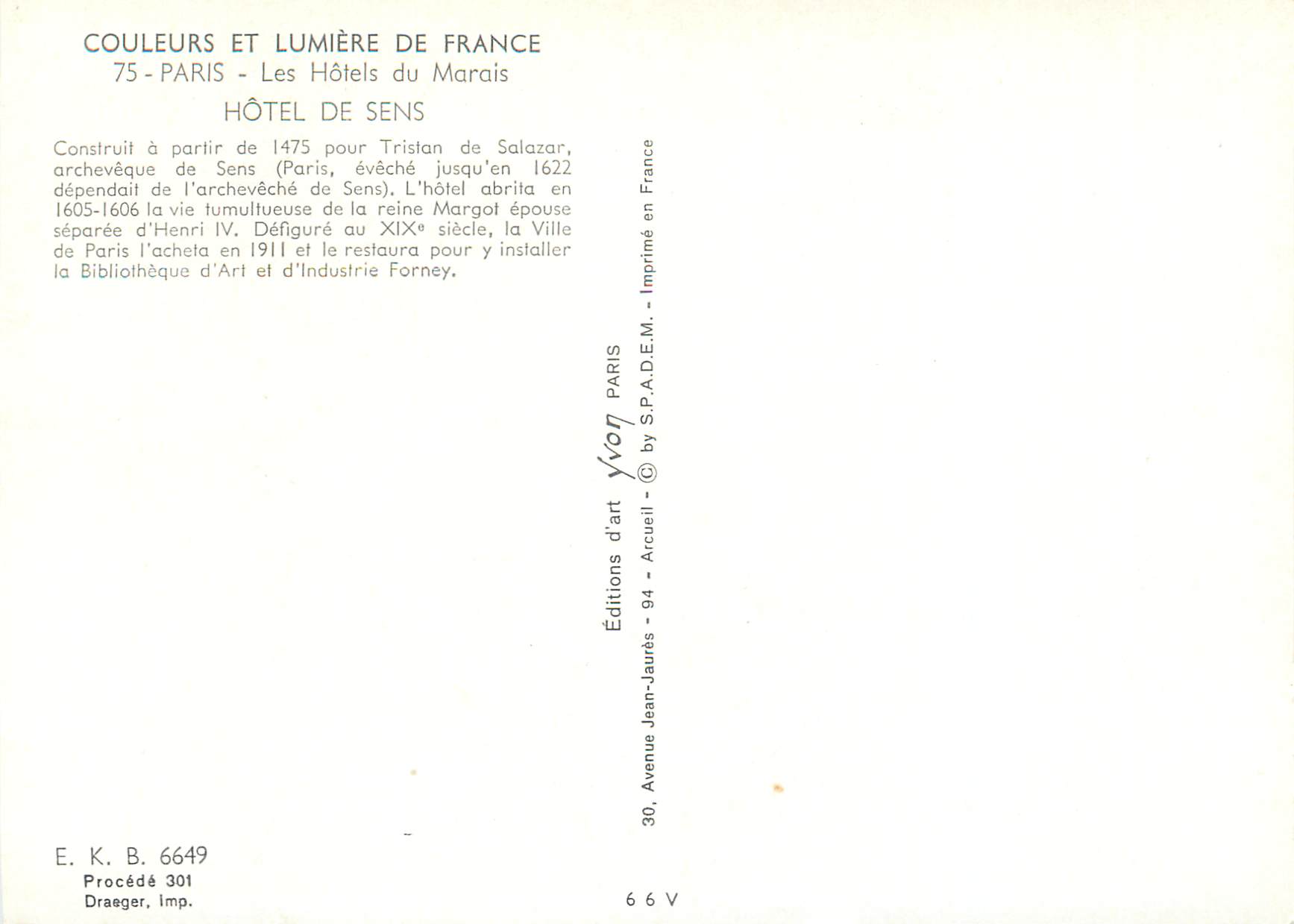 Albergo di Sens — Parigi, Marais — Edizioni Jean-Jaurès — Verso