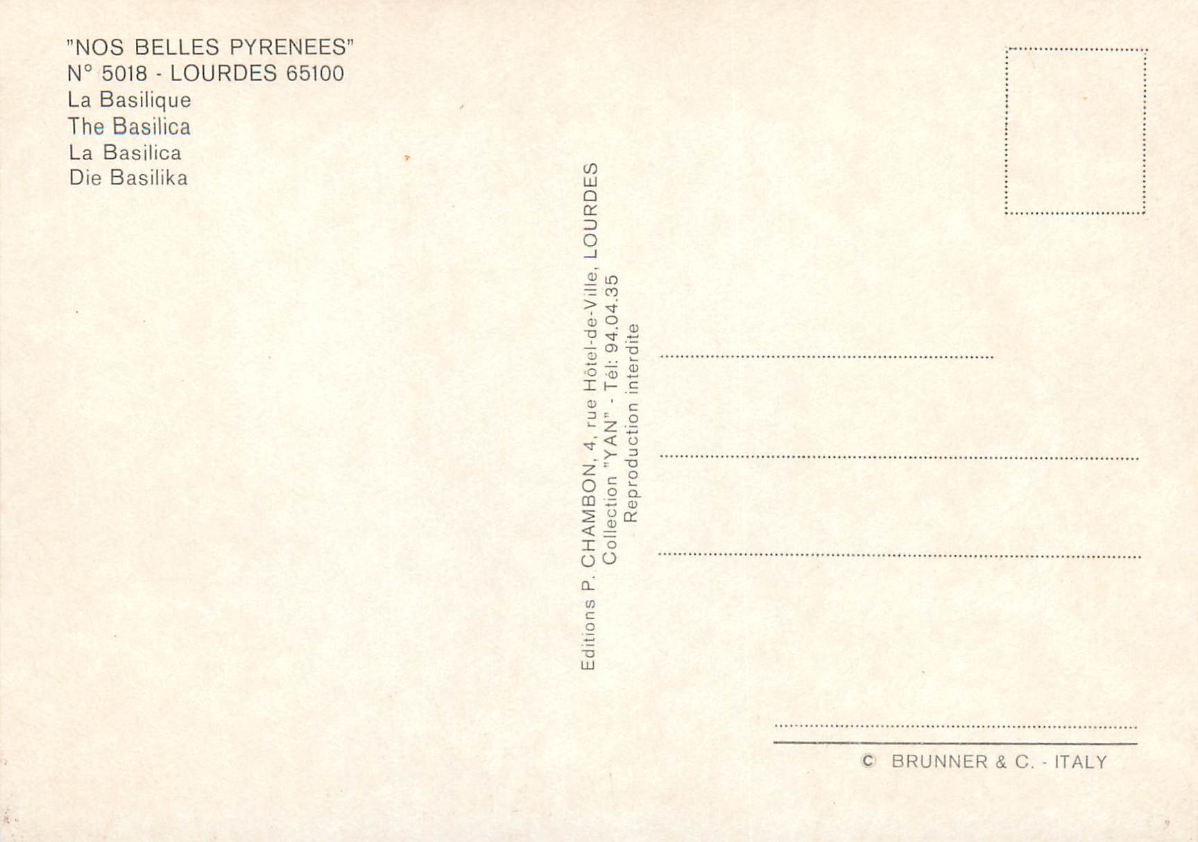 CPM Lourdes La Basilique  — Verso