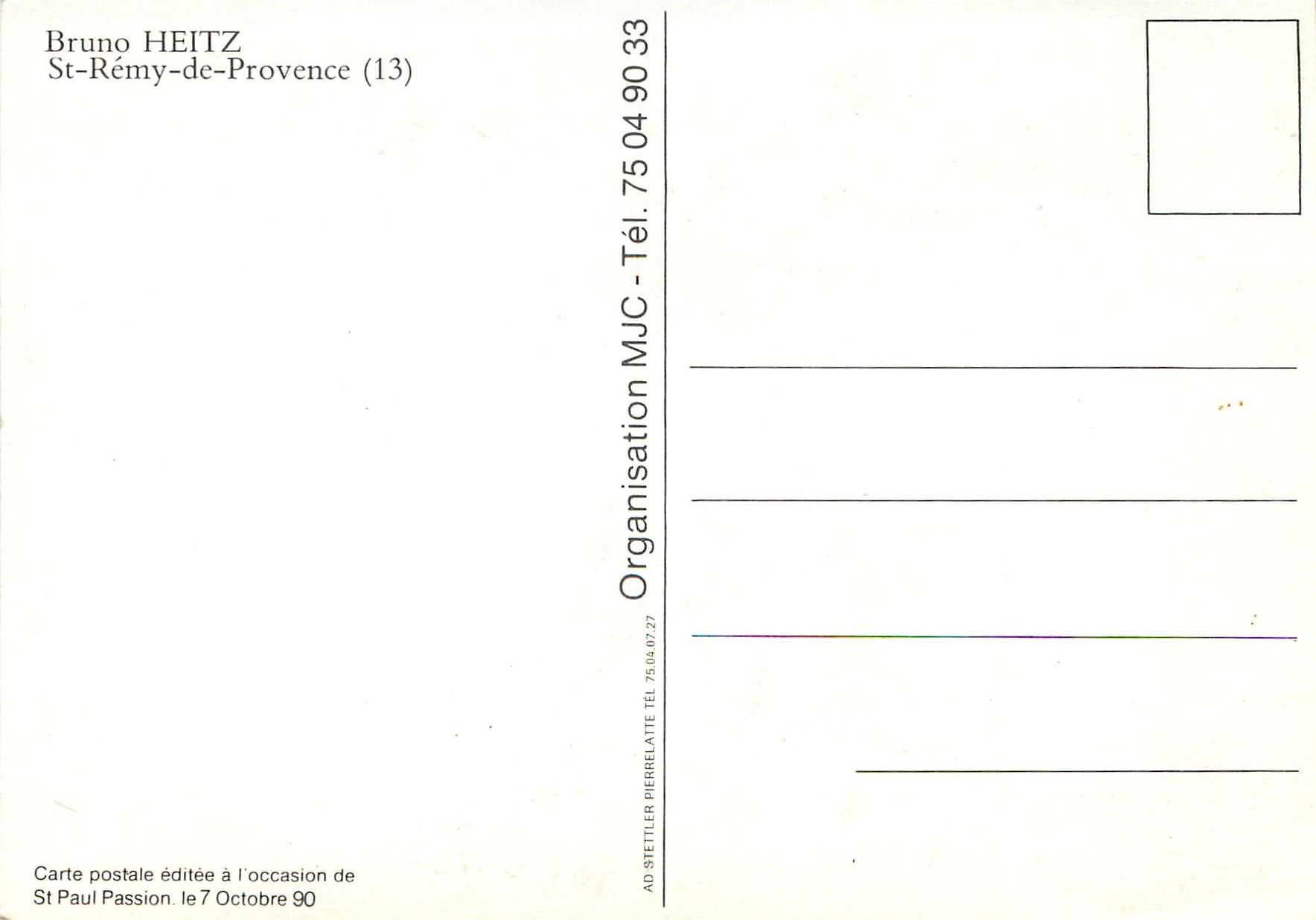 CPM Bruno Heitz St Remy de Provence Vous avez l'heure — Verso