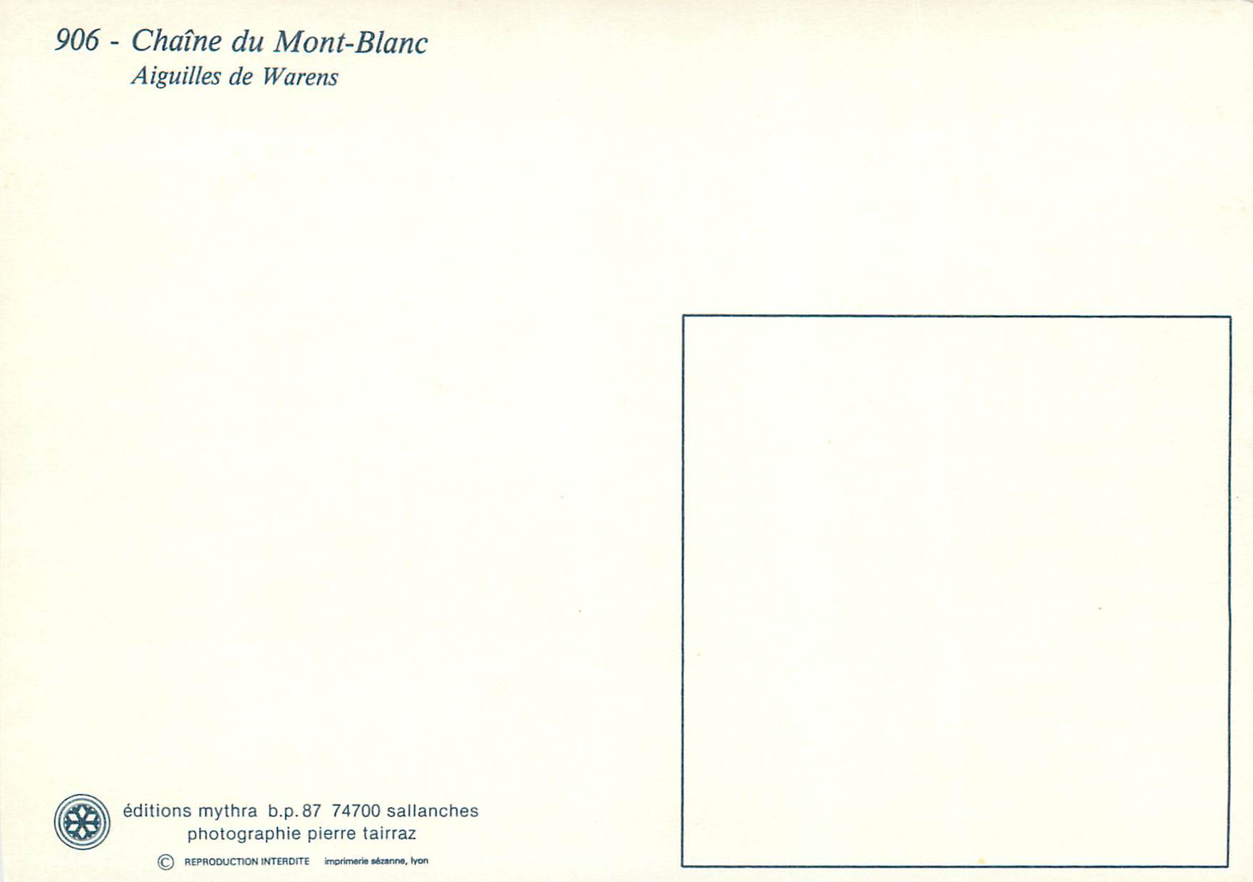 CPM Chaine du Mont Blanc Aiguilles de Warens  — Verso