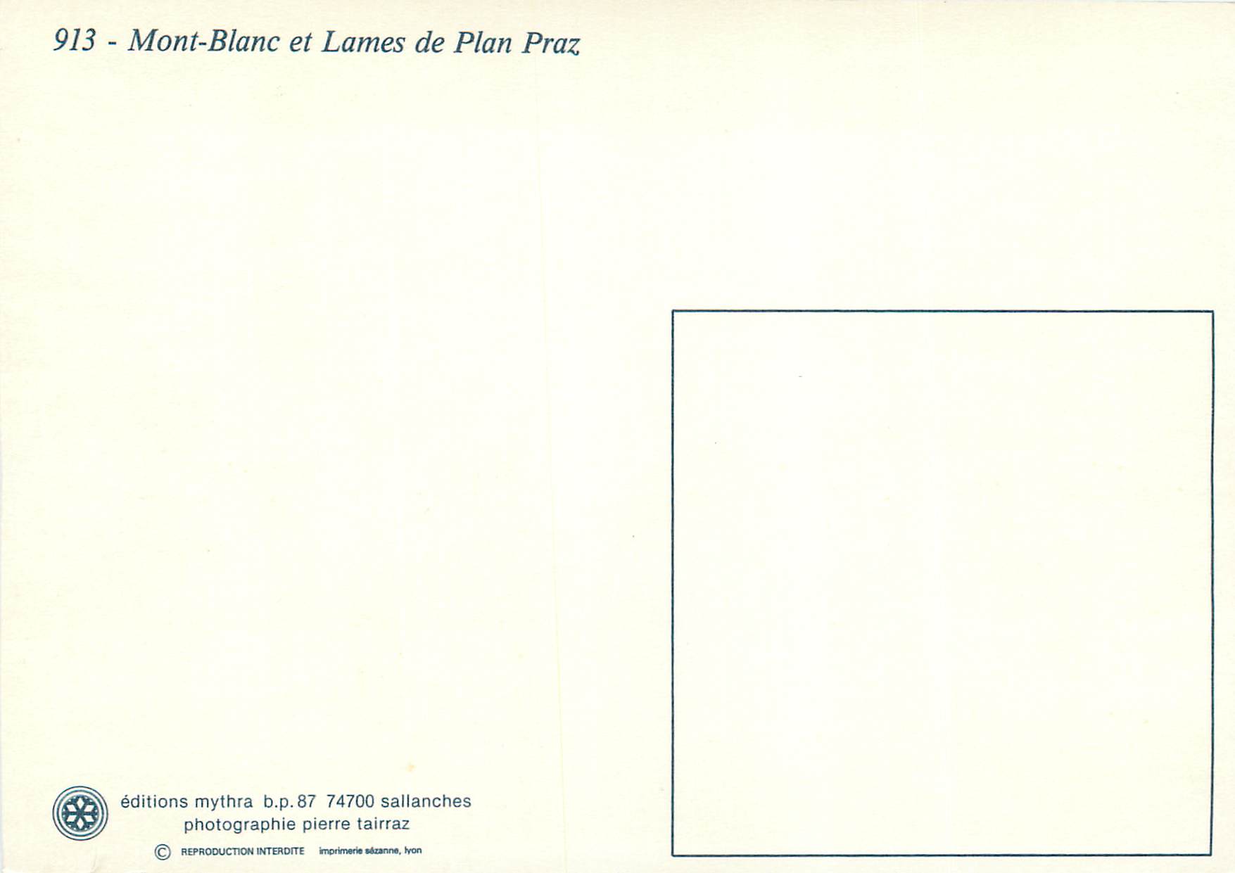 CPM Mont Blanc et Lames de Plan Praz  — Verso