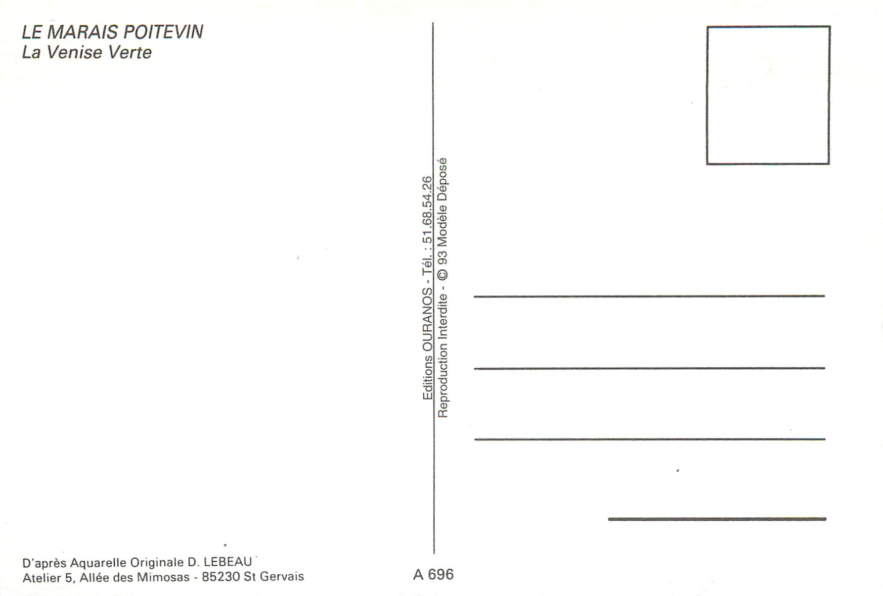 Le Marais Poitevin — La Venise Verte — Editions Oupranos, n° A 696 — Verso