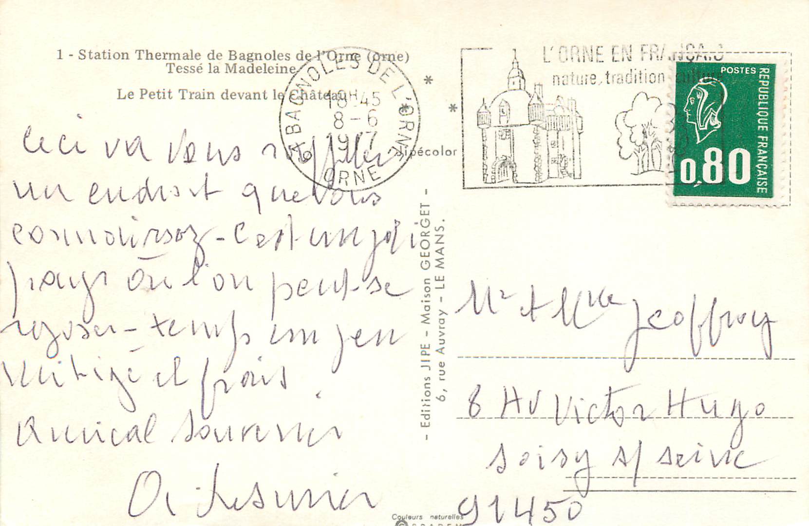 Station Thermale de Bagnolles de l'Orne — Le Petit Train devant le Château — Éditions JIPE - Maison GEORGET - LE MANS — Rückseite