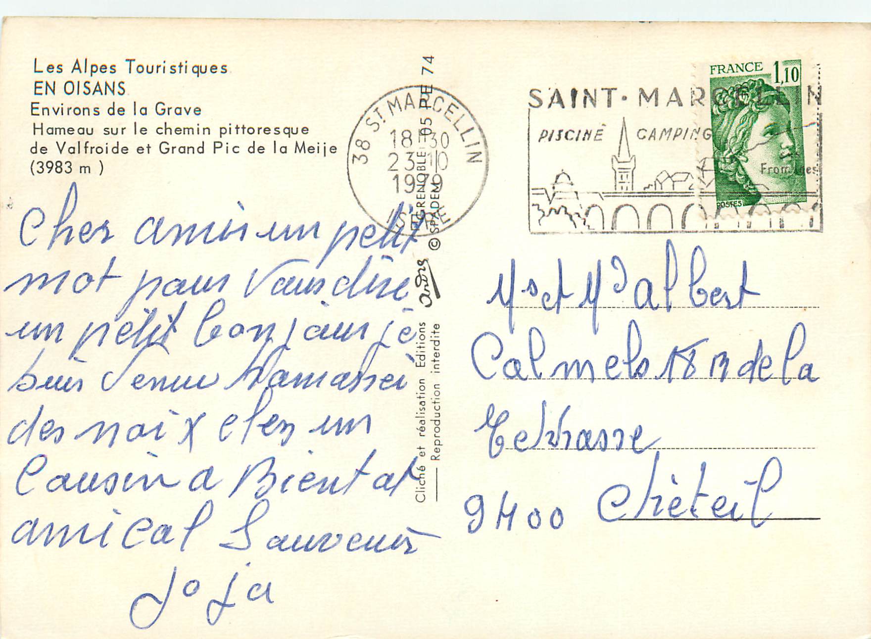 CPM Les Oisans Environs de la Grave Hameau sur le chemin pittoresque Ane Donkey — Rückseite
