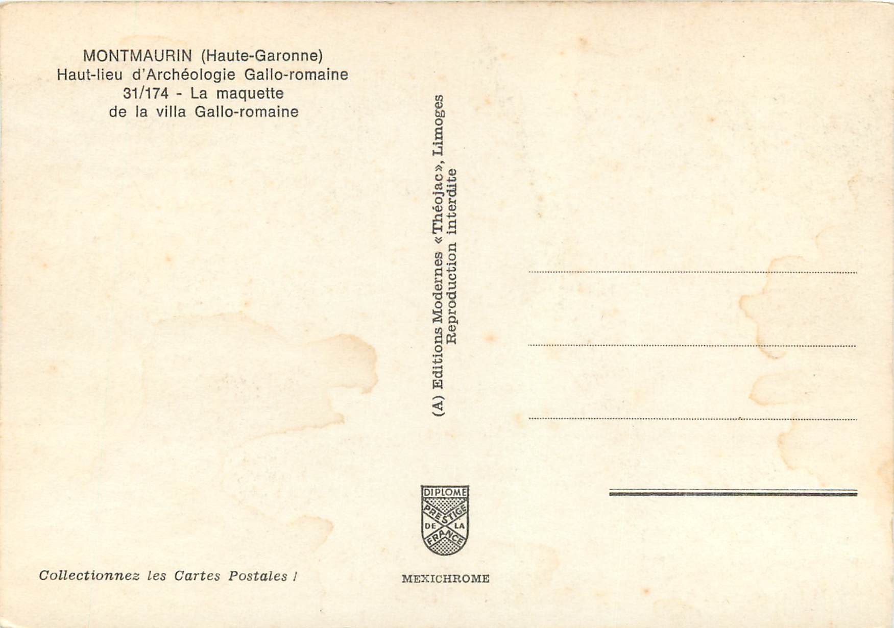 Montmaurin (Haute-Garonne) — Haut-lieu d'Archéologie Gallo-romaine — Maquette de la villa Gallo-romaine — Éditions Modernes « Théo Jac » — Reverso