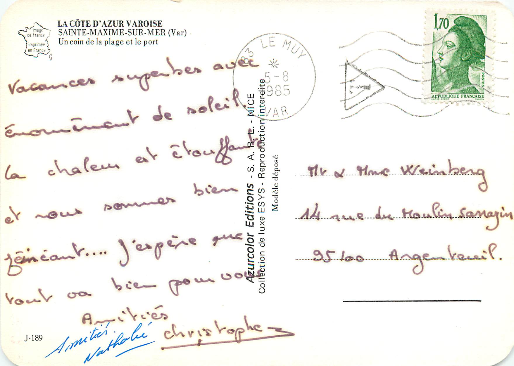 CPM Sainte Maxime sur Mer Var Un coin de la plage et le port  — Rückseite
