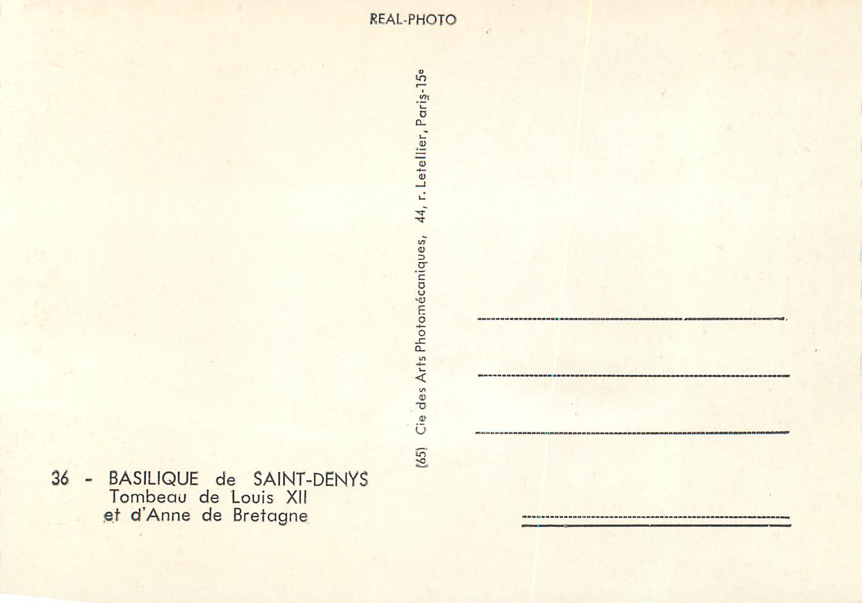 Tombeau de Louis XII et d'Anne de Bretagne — Basilique Saint-Denis — Cie des Arts Photomécaniques, Paris — Rückseite