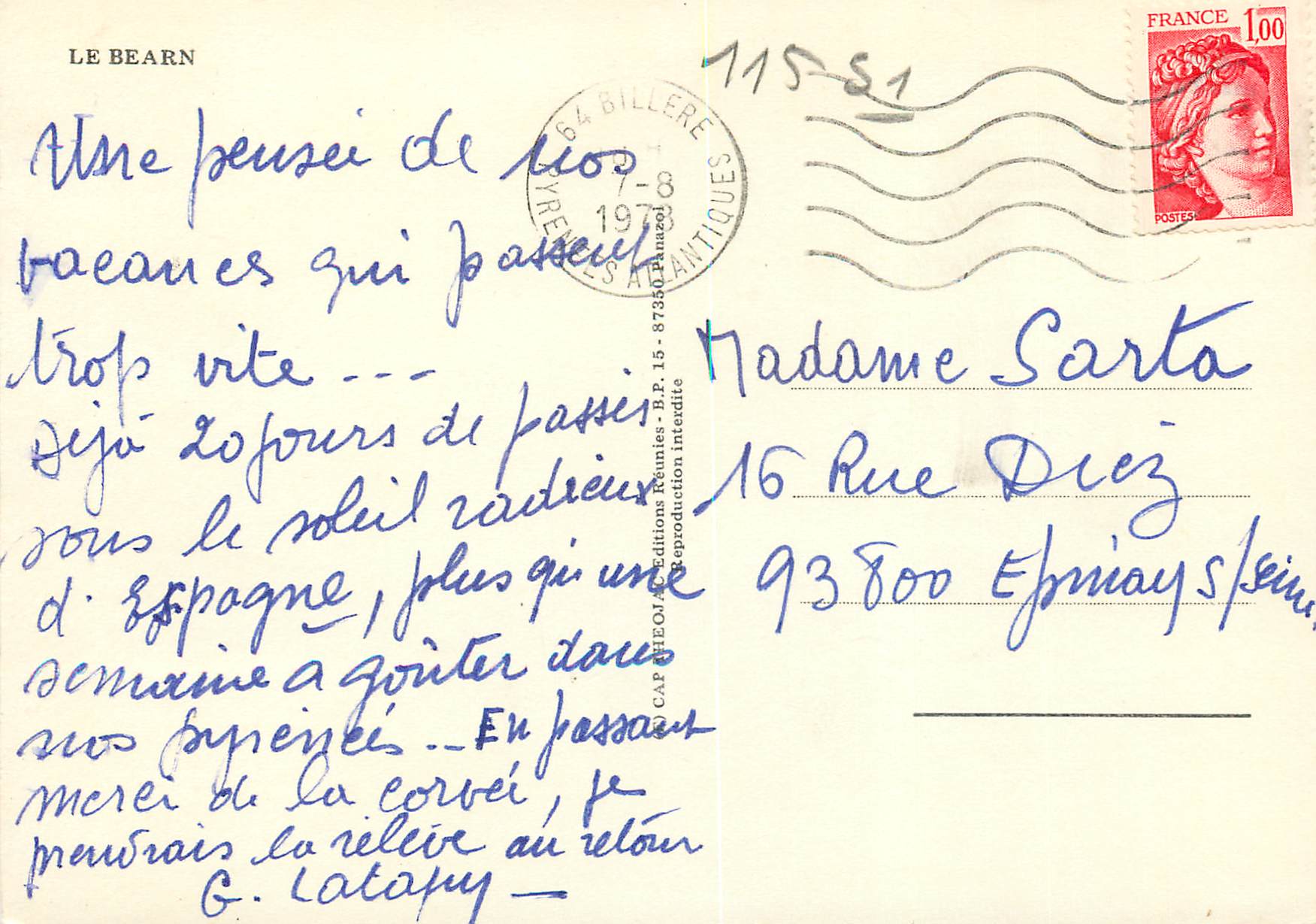 CPM Souvenir du Bearn Lac d'Artouste Pau Orthez Salies de Bearn Lac de Fabreges Col d4Aubisque — Rückseite