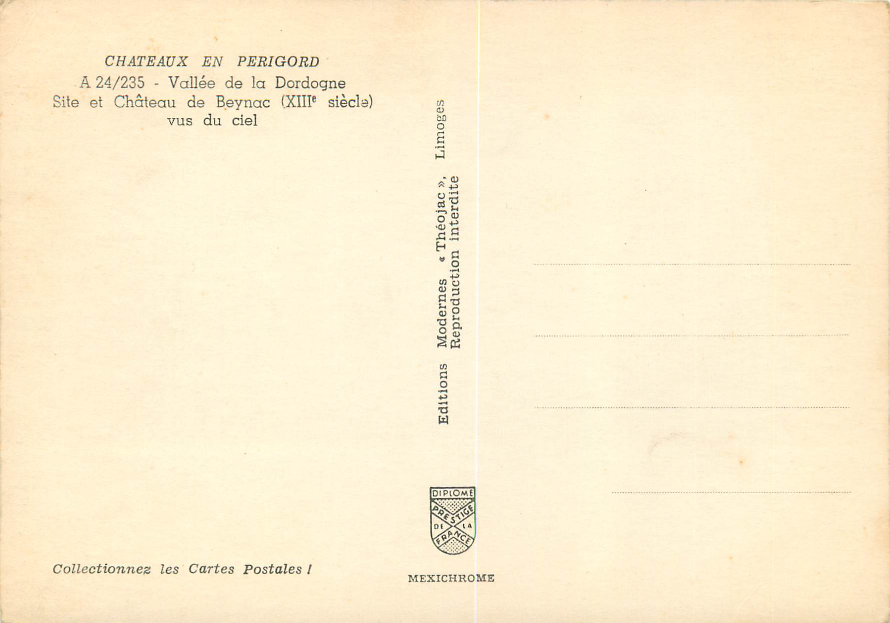 Schloss Beynac — Tal der Dordogne — Editions Diplôme Prestige — Rückseite