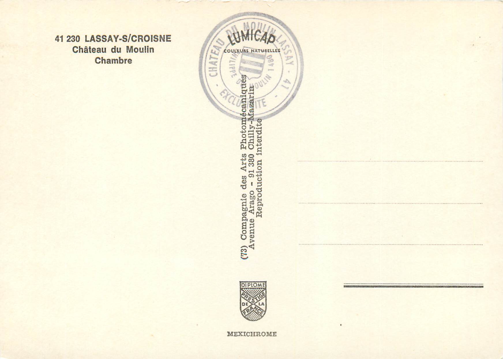 CPM Lassay s Croisne Chateau du Moulin Chambre  — Rückseite