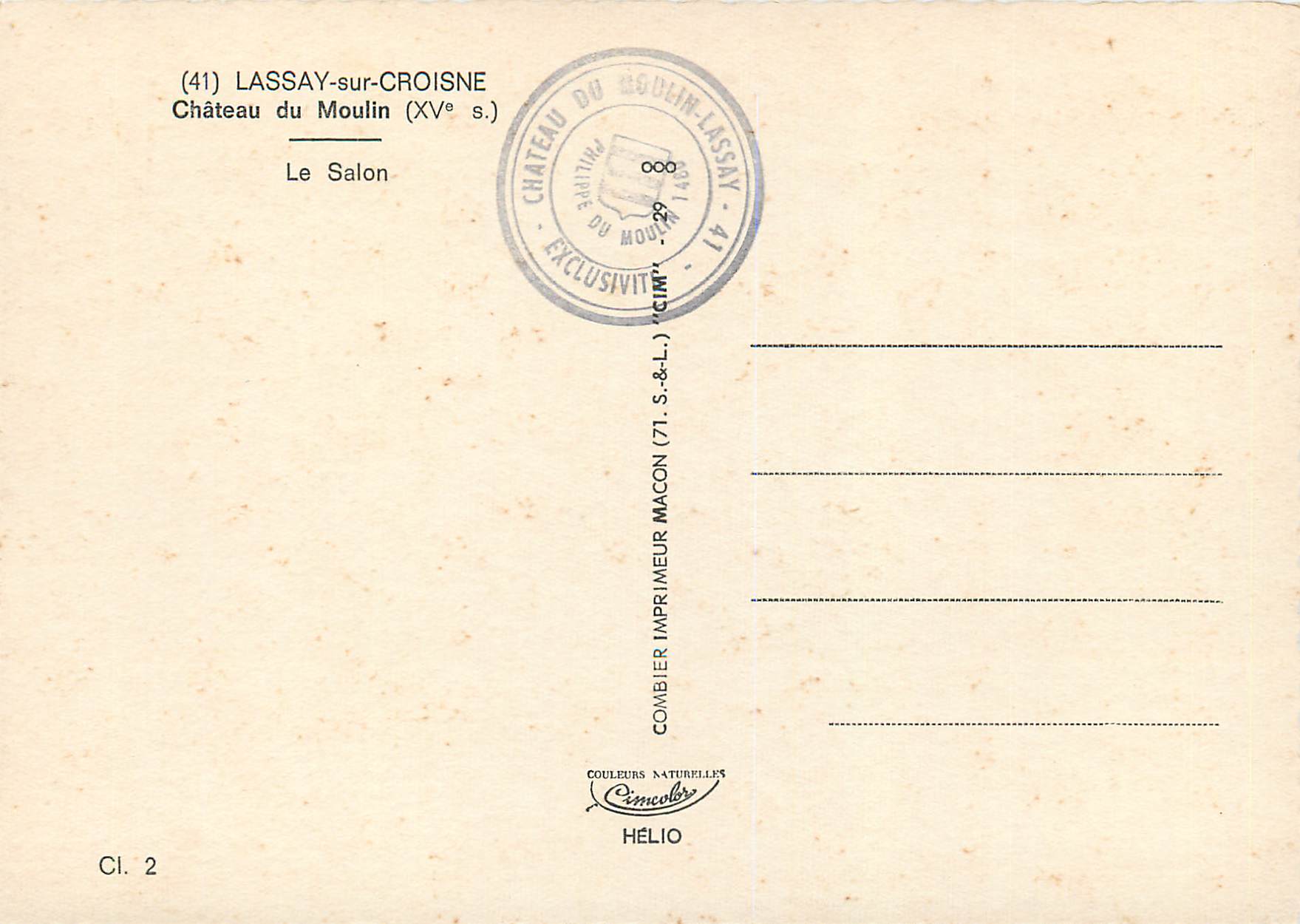 CPM Lassay sur Croisne Chateau du Moulin Le Salon  — Rückseite