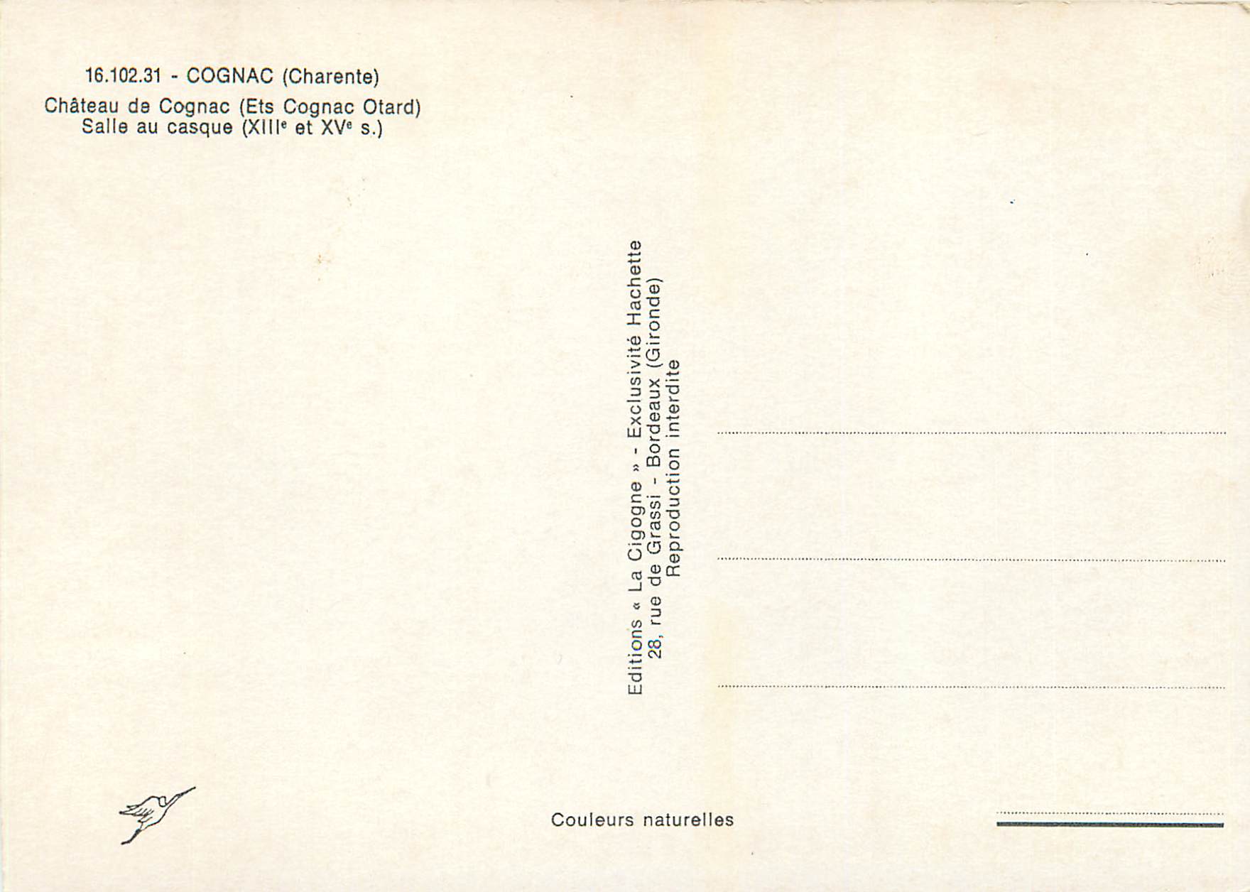 CPM Cognac Charente Chateau de Cognac Salle au casque  — Rückseite