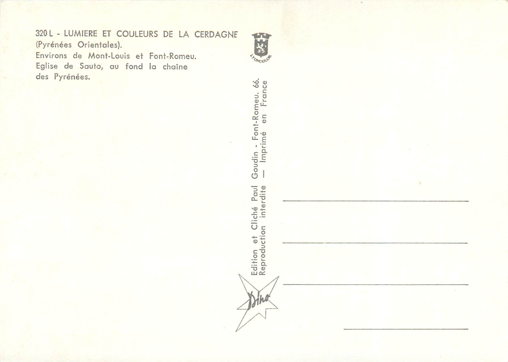 CPM Pyrenees Orientales Environs de Mont Louis et Font Romeu Eglise de Sauto au fond la chaine des Pyrenees  — Rückseite