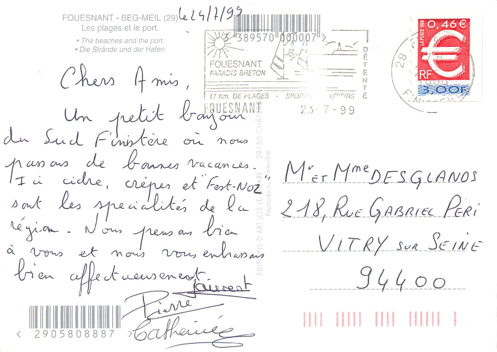 CPM Fouesnant Beg Meil Les plages et le port  — Rückseite