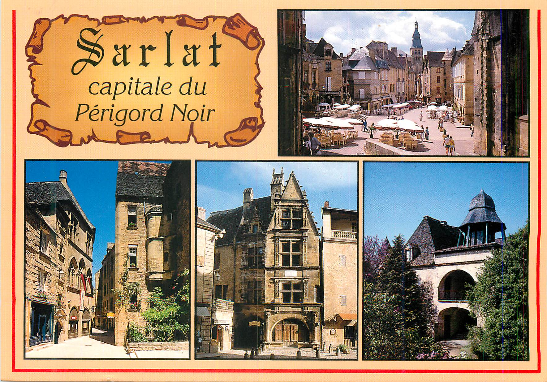 CPM Sarlat Dordogne La place de la Liberte Hotels Plamon et Vassal Maison La Boetie Le Presidial 
