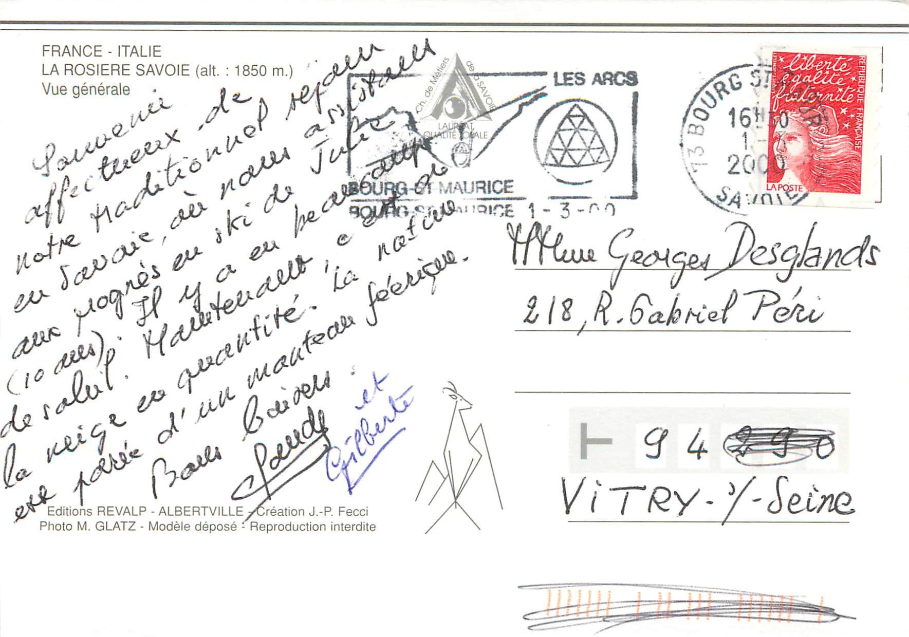 CPM La Rosiere Savoie Vue generale  — Rückseite