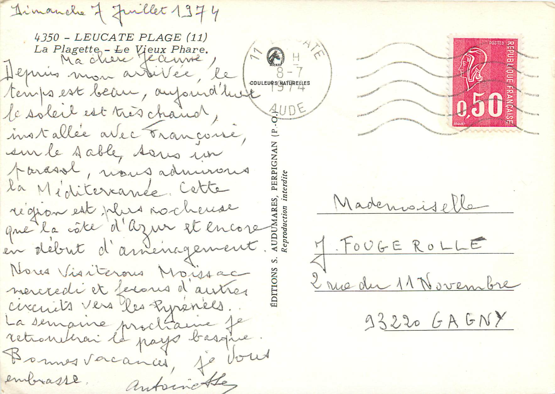 CPM Leucate Plage La Plagette Le Vieux Phare  — Rückseite