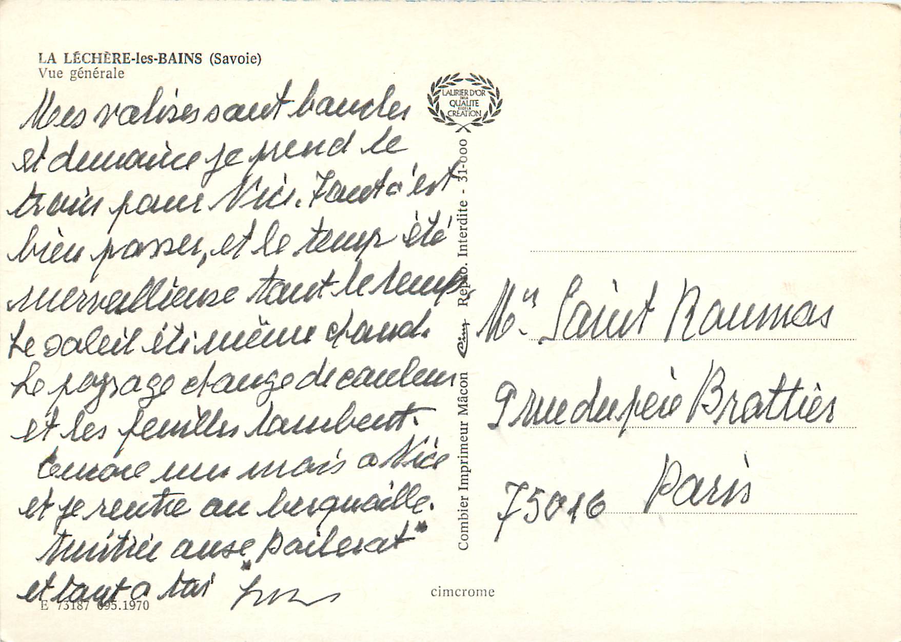 CPM La Lechere les Bains Savoie Vue generale  — Rückseite
