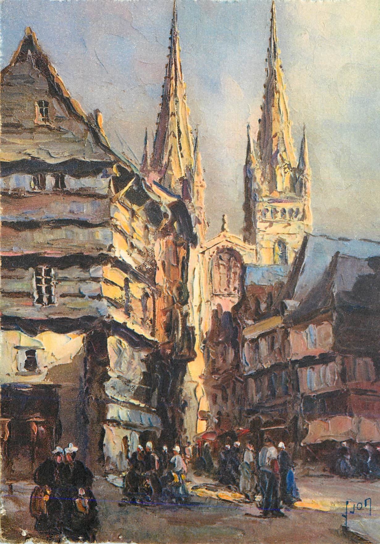 CPM Quimper Finistere Cathedrale et rue Kereon 