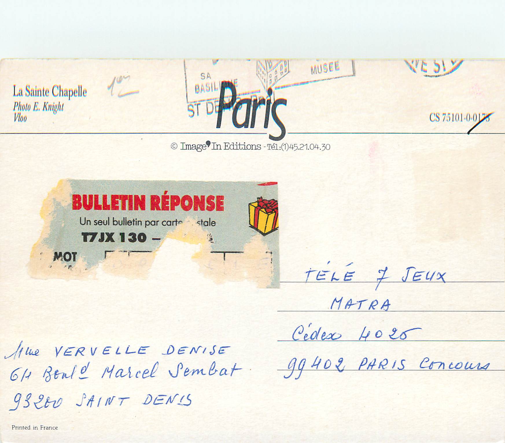 CPM Paris La Sainte Chapelle  — Verso