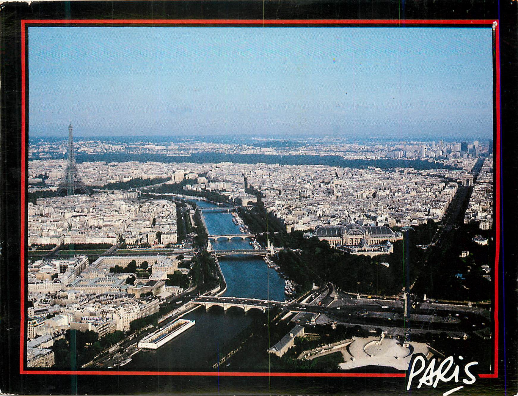 CPM Vue generale La Tour Eiffel la Seine l Arc de Triomphe Paris 