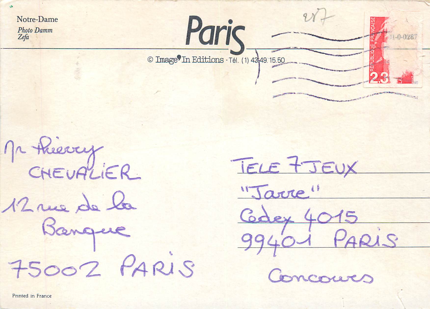CPM Notre Dame Paris  — Verso