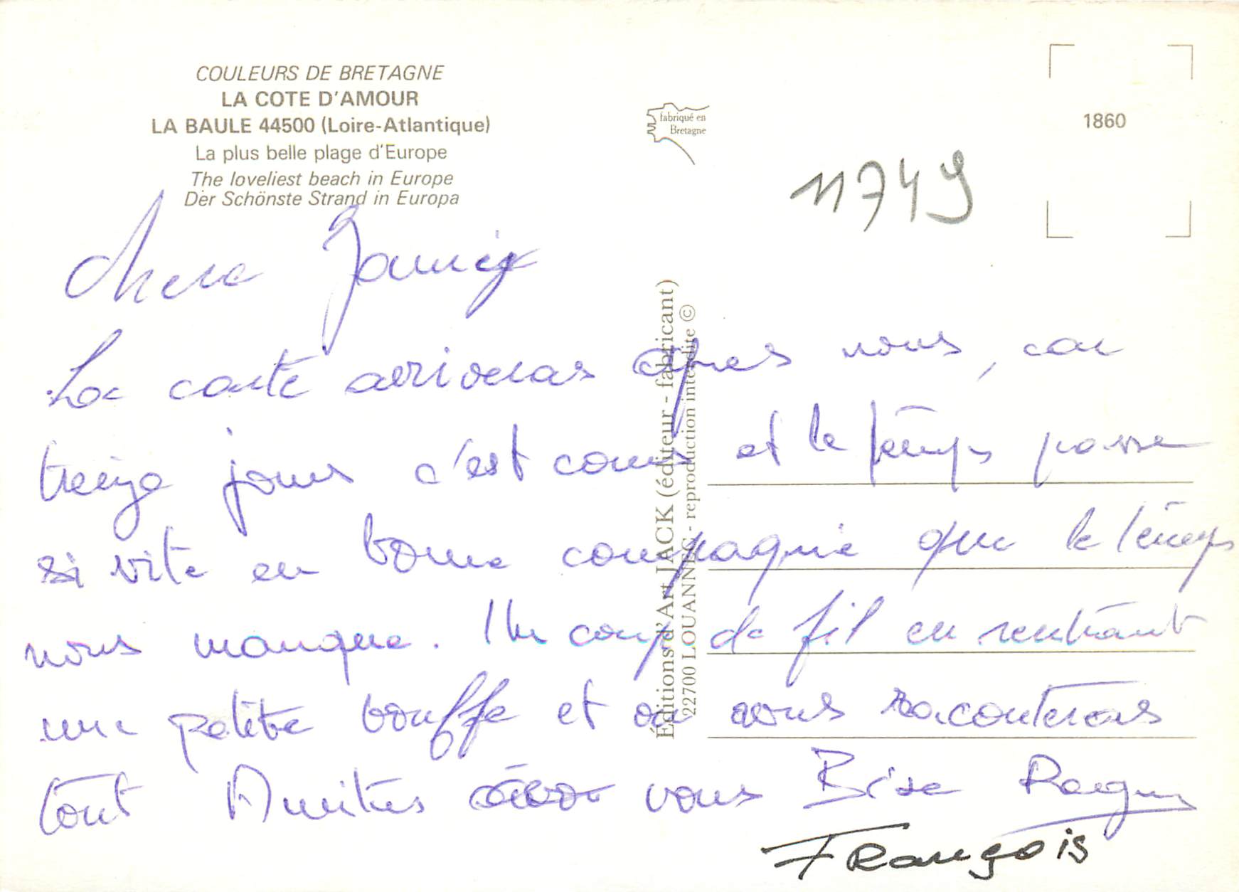 CPM La Baule Loire Atlantique La plus belle plage d Europe  — Verso