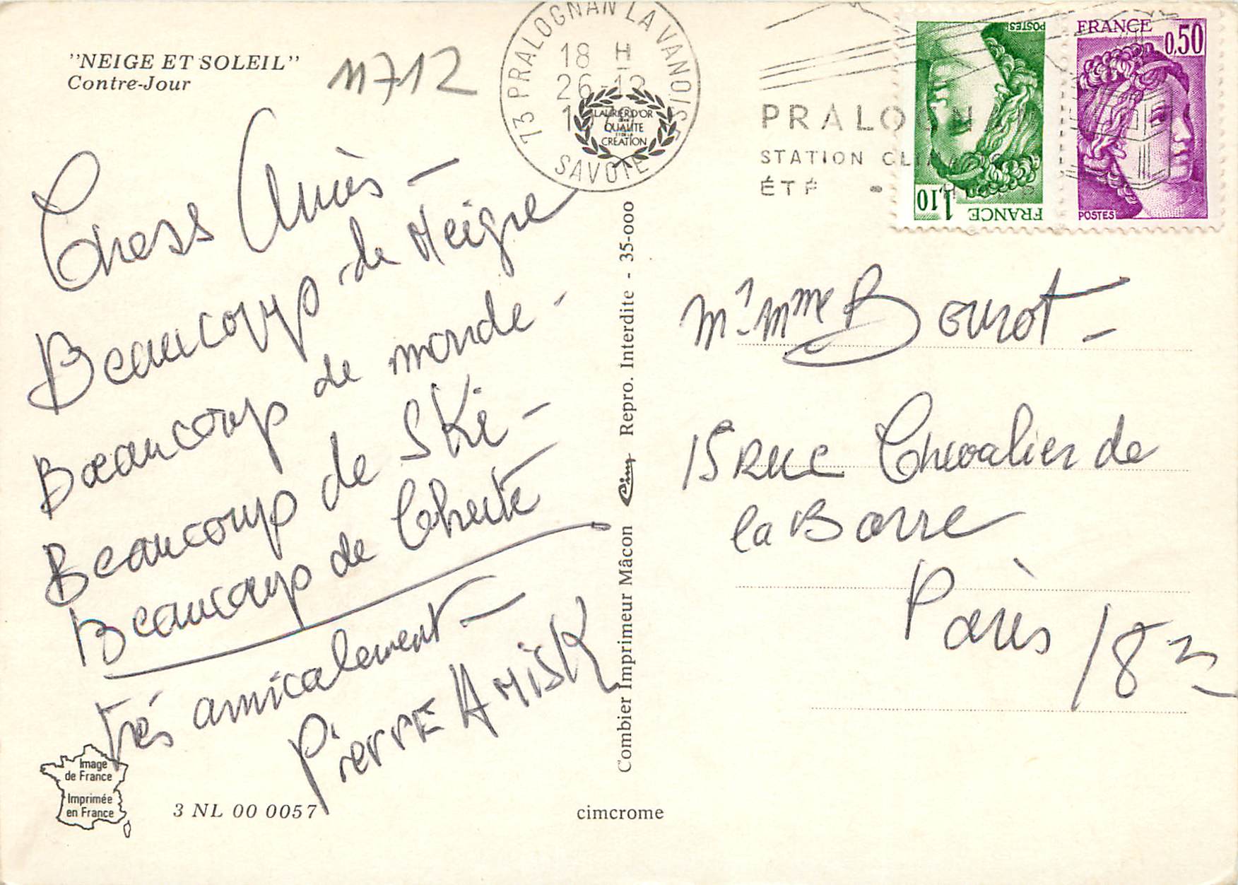 CPM Neige et Soleil Contre jour  — Verso