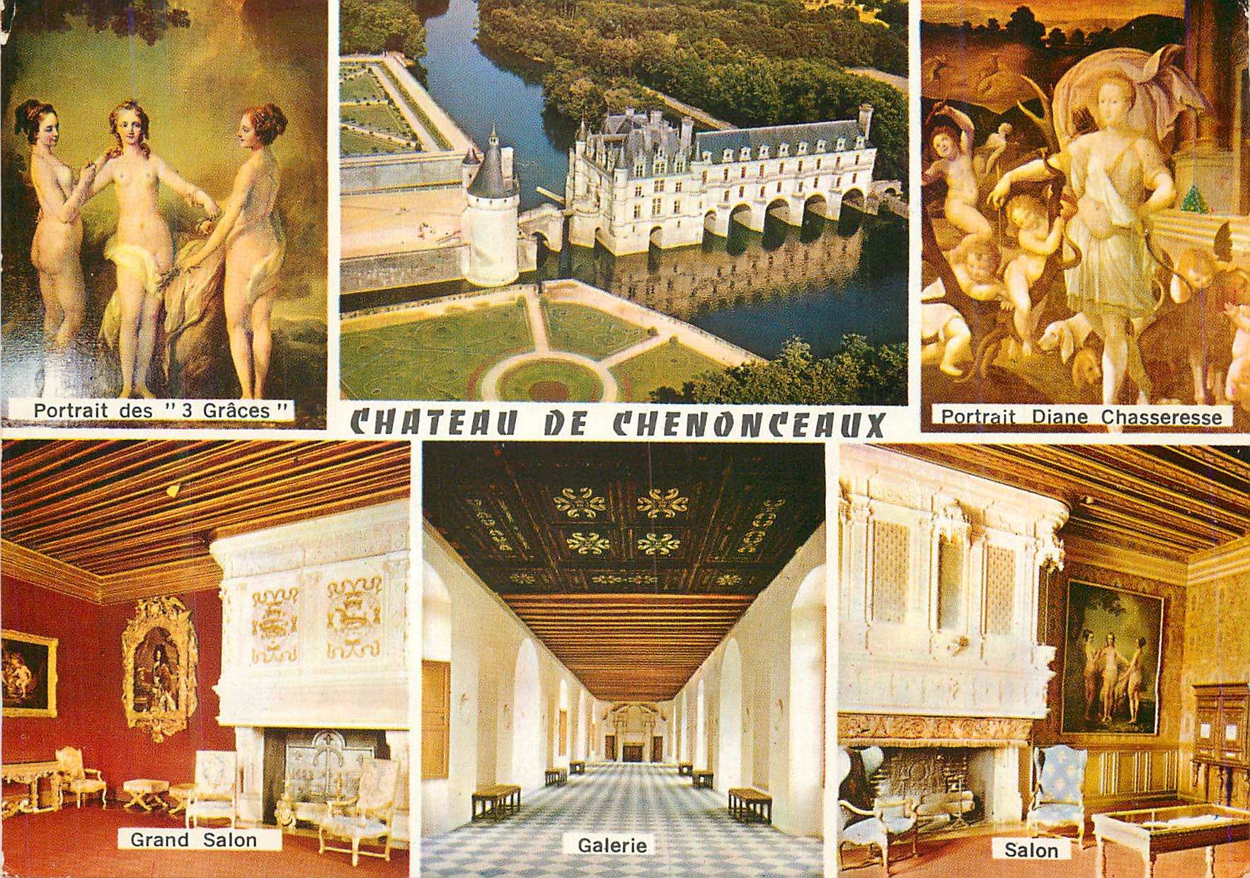 CPM Chateau de Chenonceaux Portrait des 3 Graces Portrait Diane Chasseresse Grand salon Galerie Salon