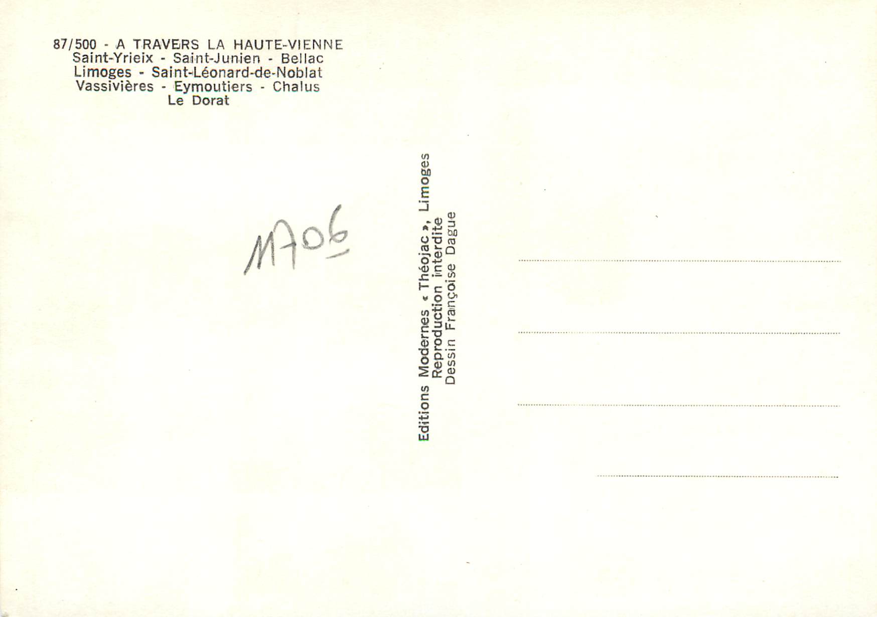 CPM A travers la Haute Vienne Saint Yrieix Saint Junien Bellac Limoges Saint Leonard de Noblat  — Back