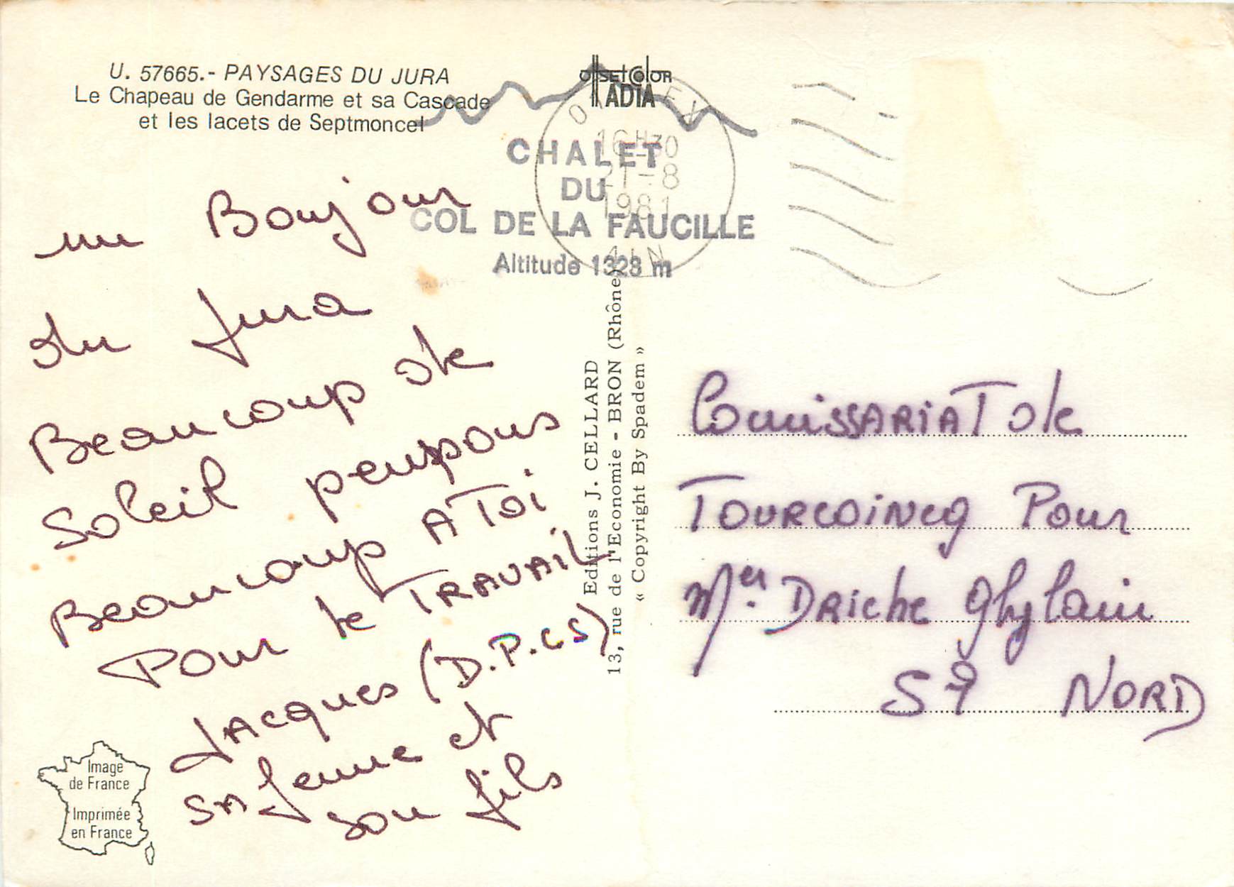 CPM Chapeau de Gendarme et Lacets de Septmoncel  — Rückseite