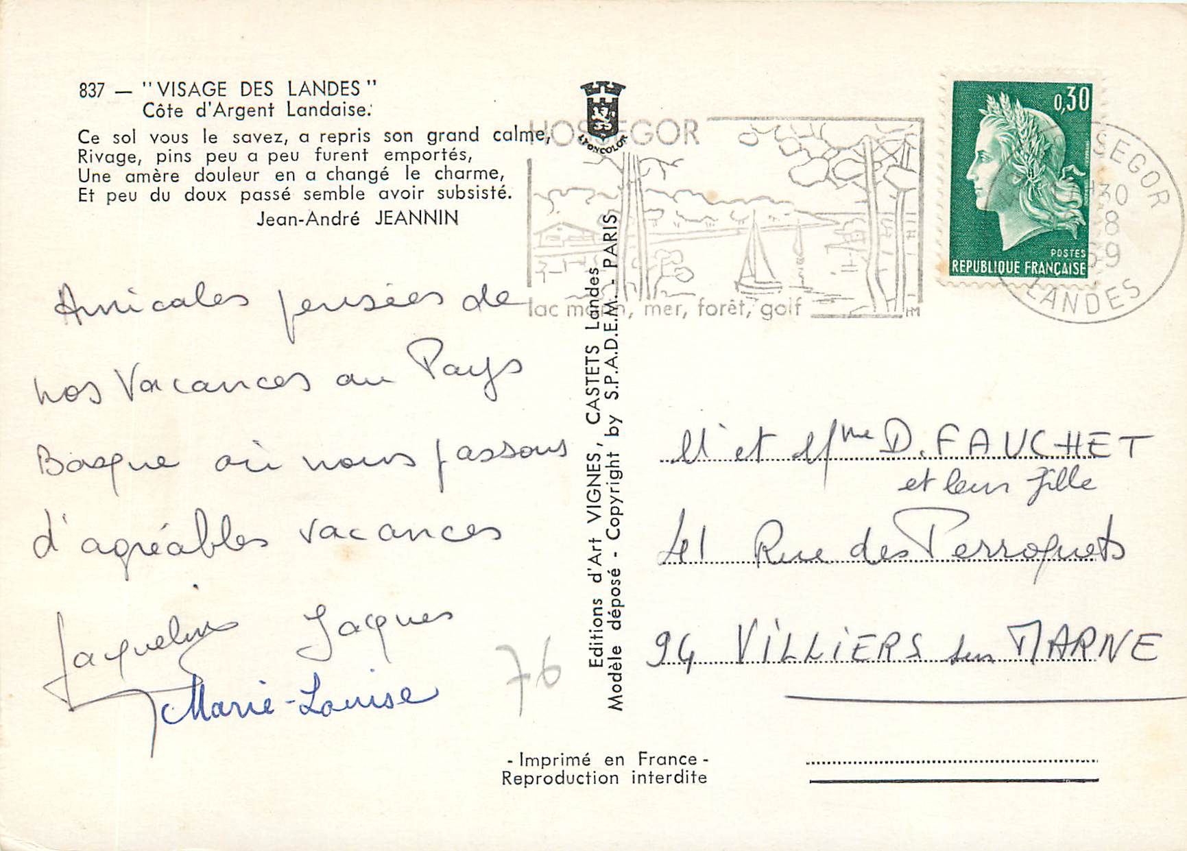 CPM Visage des Landes Cote d Argent Landaise  — Rückseite