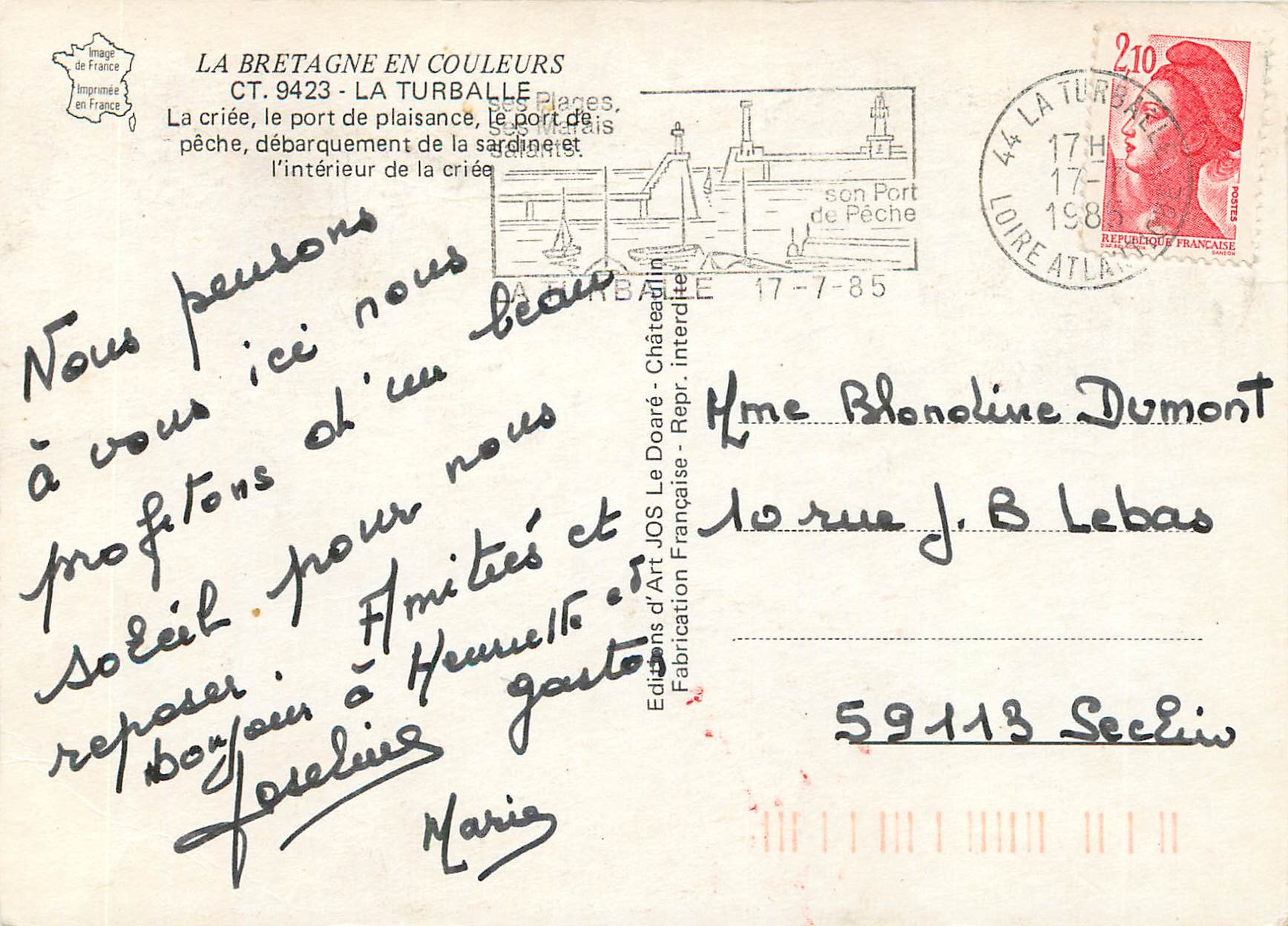 CPM La Turballe La criee le port de plaisance le port de peche debarquement de la sardine et l'interieur de la criee — Back