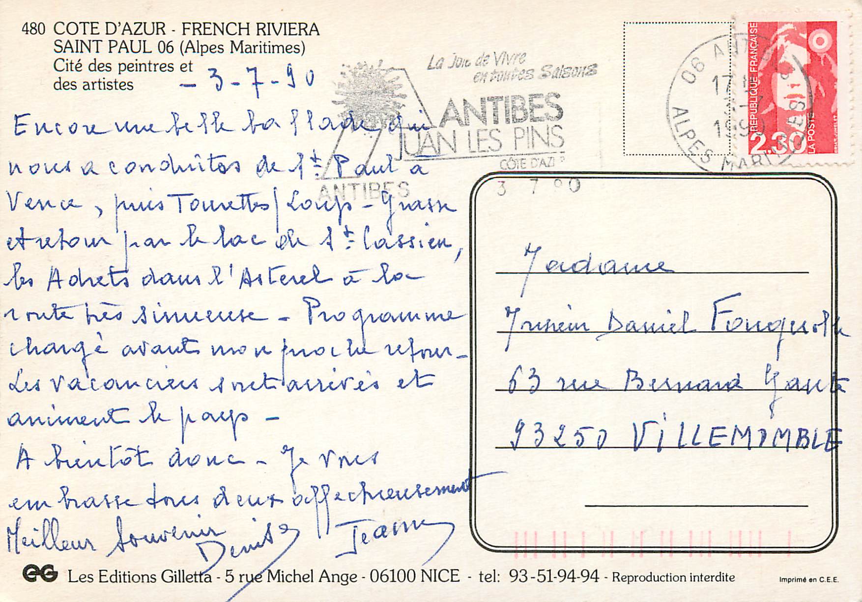 CPM Saint Paul Alpes Maritimes Cite des peintres et des artistes  — Rückseite