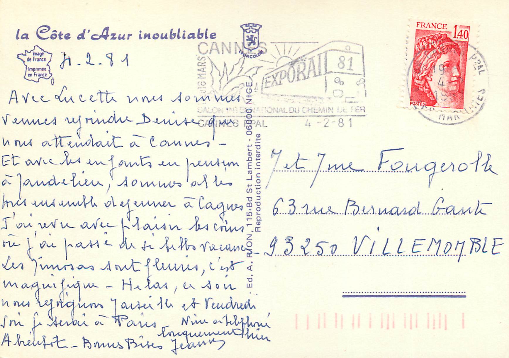 CPM Cagnes sur mer  — Verso