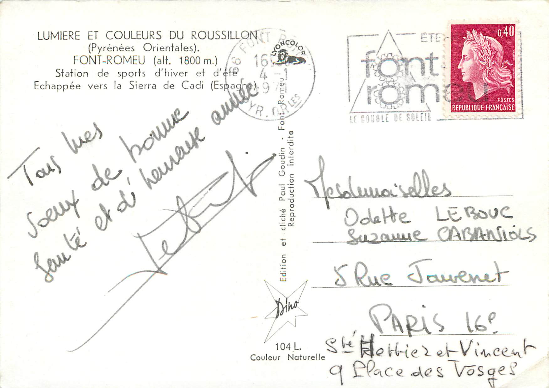CPM Pyrenees Orientales Font Romeu Station de sports d hiver et d ete  — Rückseite
