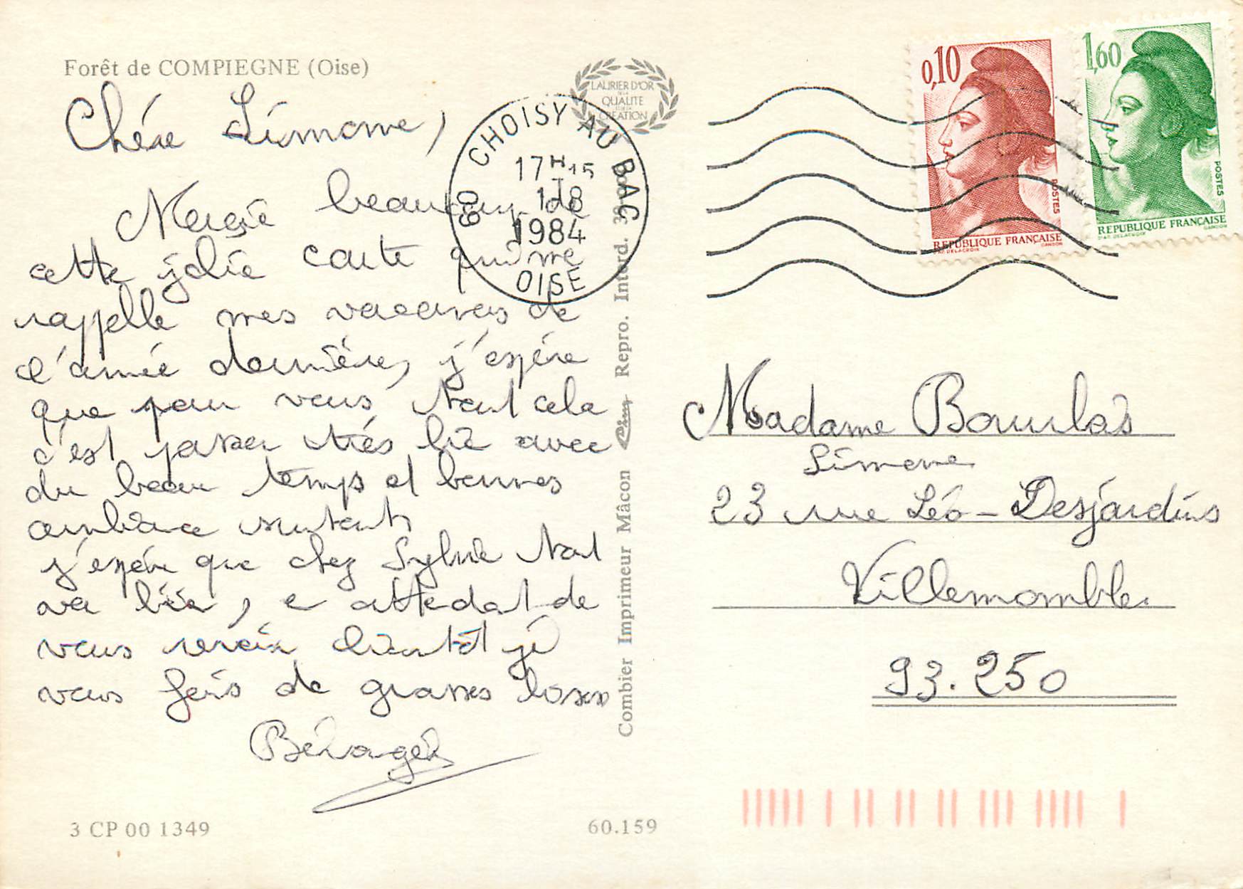 CPM Foret de Compiegne Oise Pierrefonds Vieux Moulin St Jean aux Bois  — Rückseite