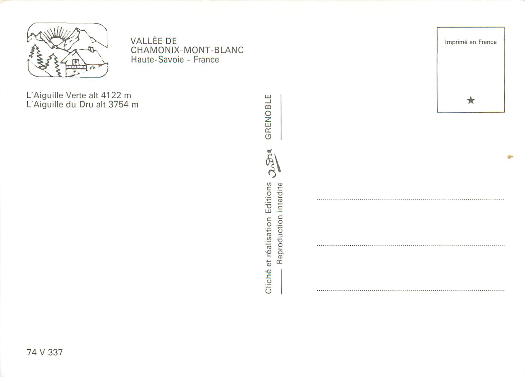 CPM Vallee de Chamonix Mont Blanc Haute Savoie France L Aigulle Verte  — Verso