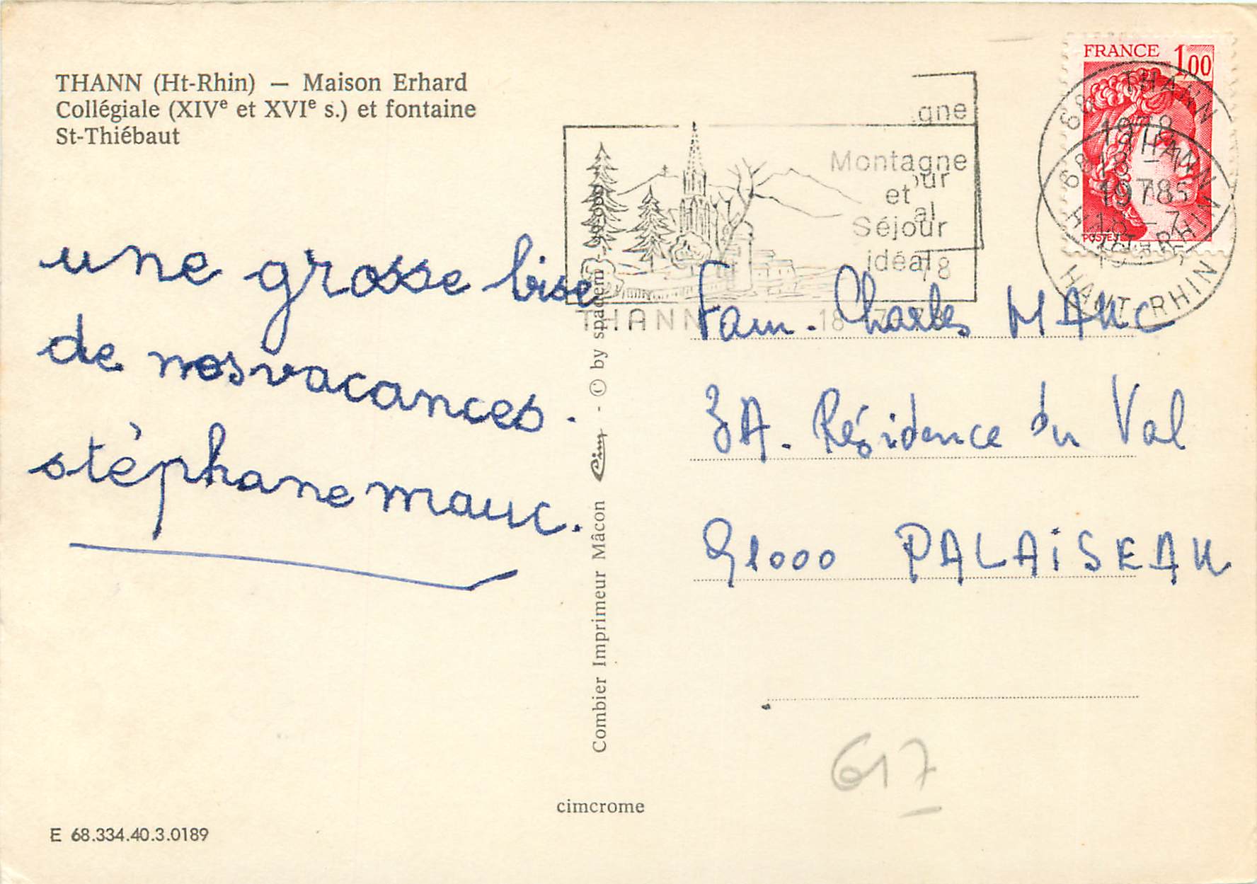 CPM Thann Ht Rhin Maison Erhard Collegiale et fontaine St Thiebaut  — Rückseite