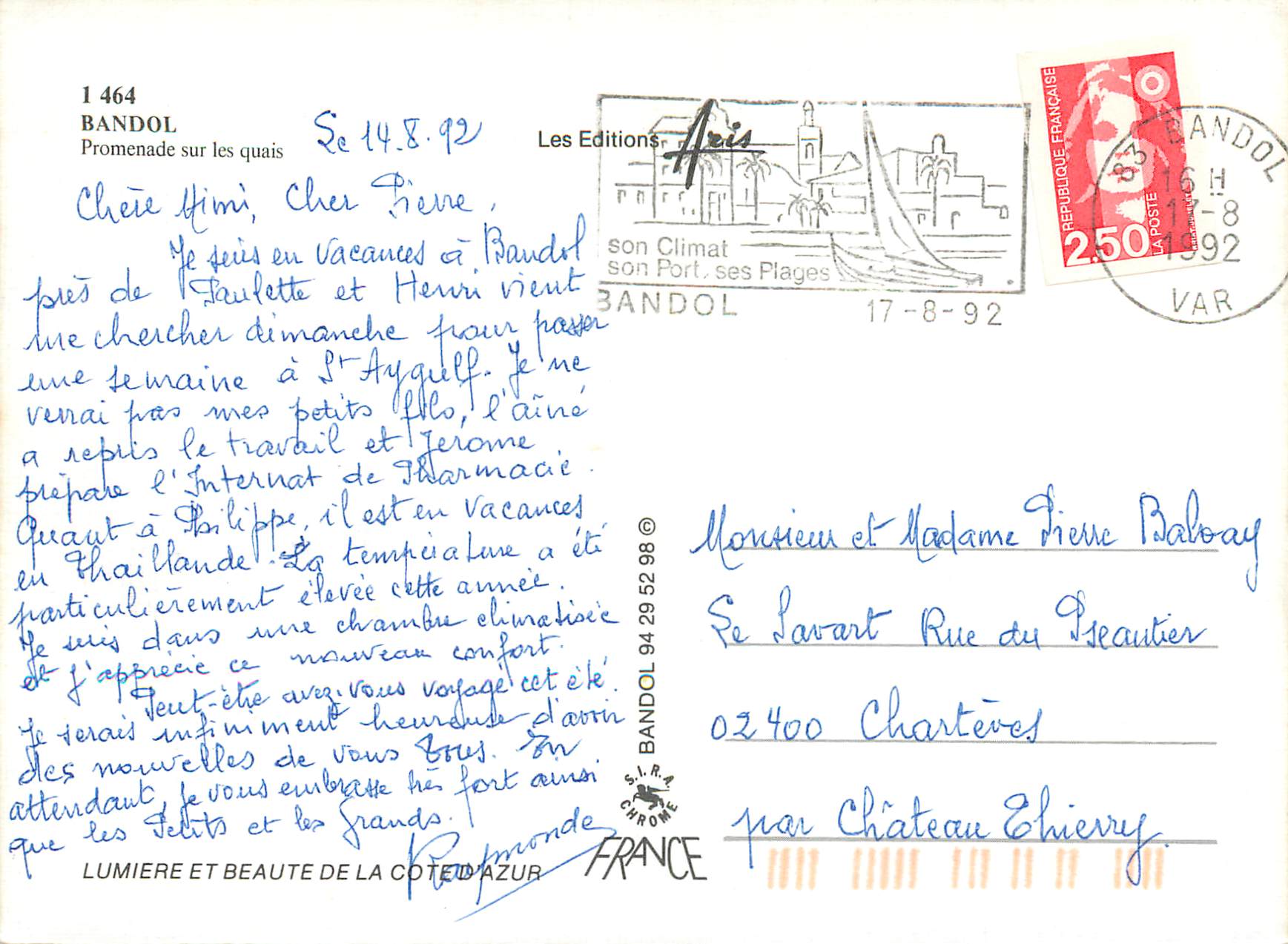 CPM Bandol Promenade sur le quais  — Rückseite