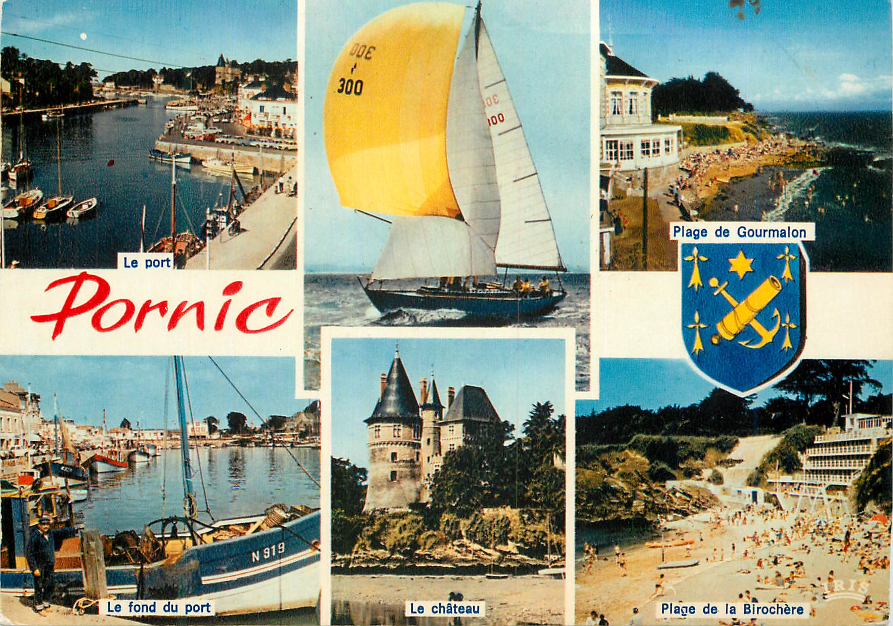 CPM Cote de Jade Pornic Le port Bateau Plage de Gourmalon Le fond du port Le château Plage de la Birochere