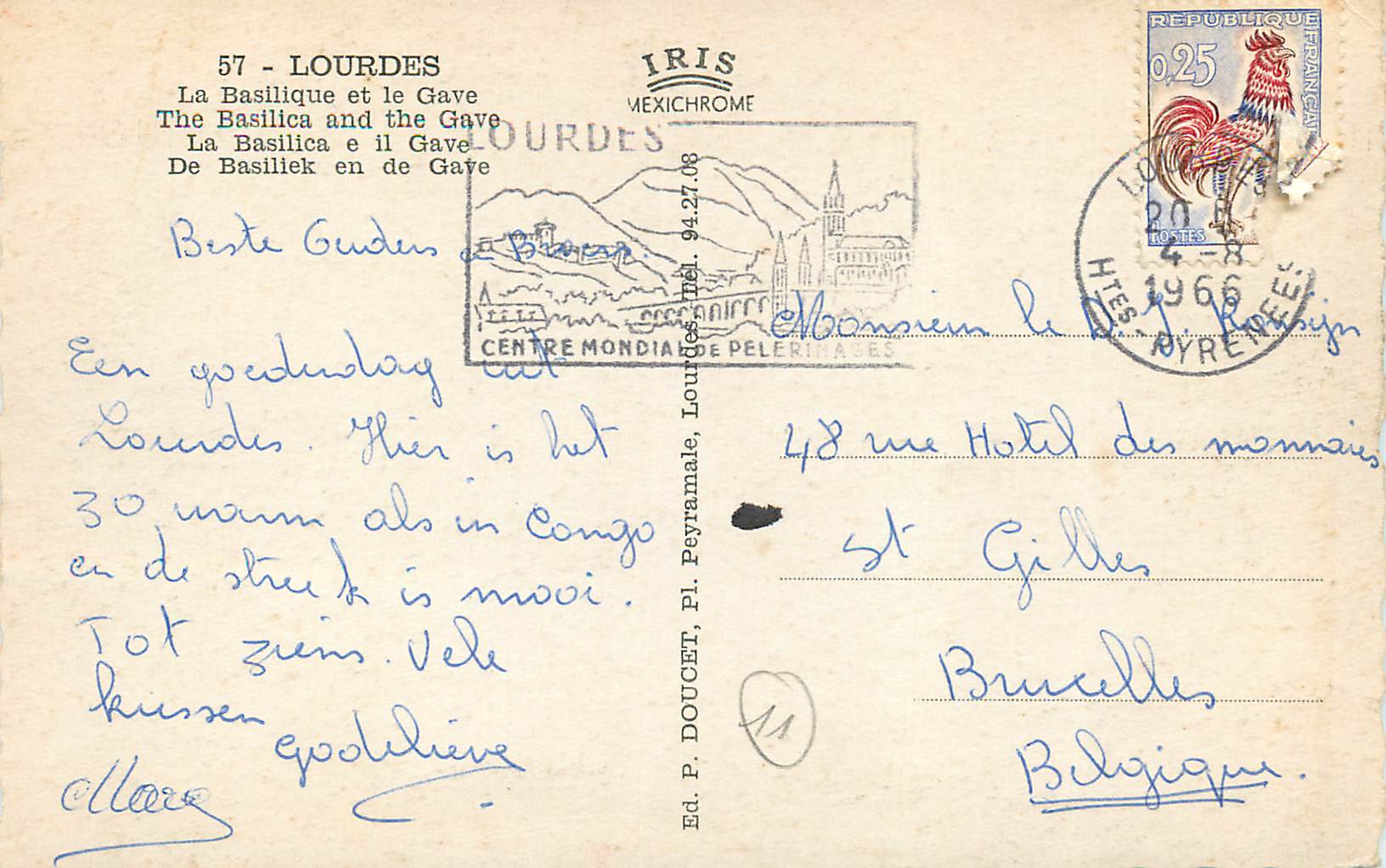 CPM Lourdes La Basilique et le Gave  — Rückseite