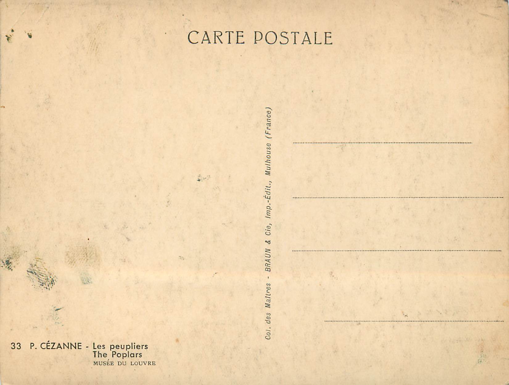 CPM P Cezanne Les peupliers Musee du Louvre  — Verso