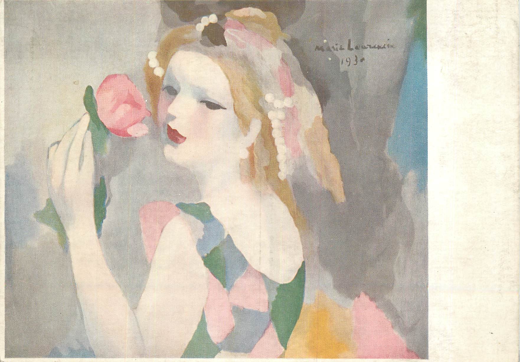 CPM Marie Laurencin Girl with Rose Watercolour 