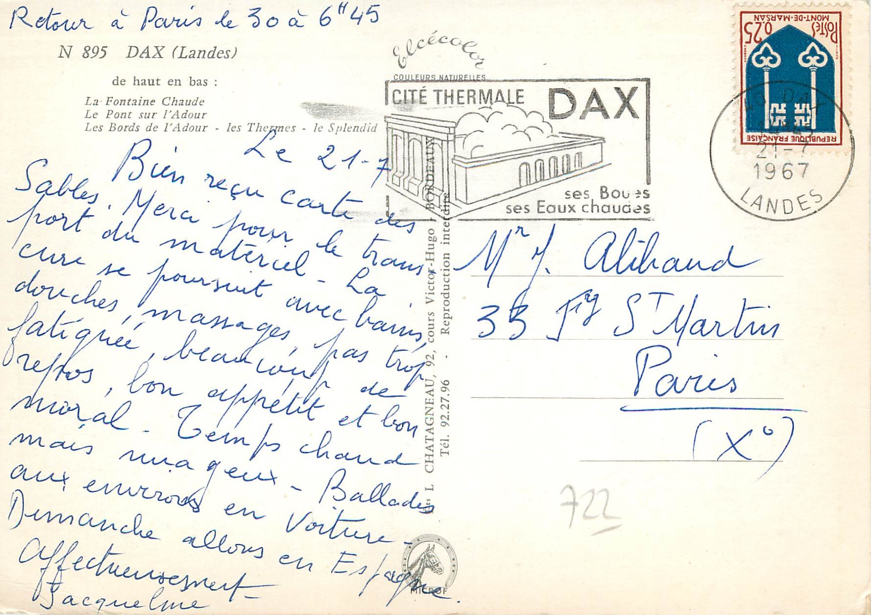 CPM Dax Landes de haut en bas Le Pont sur l Adour  — Rückseite