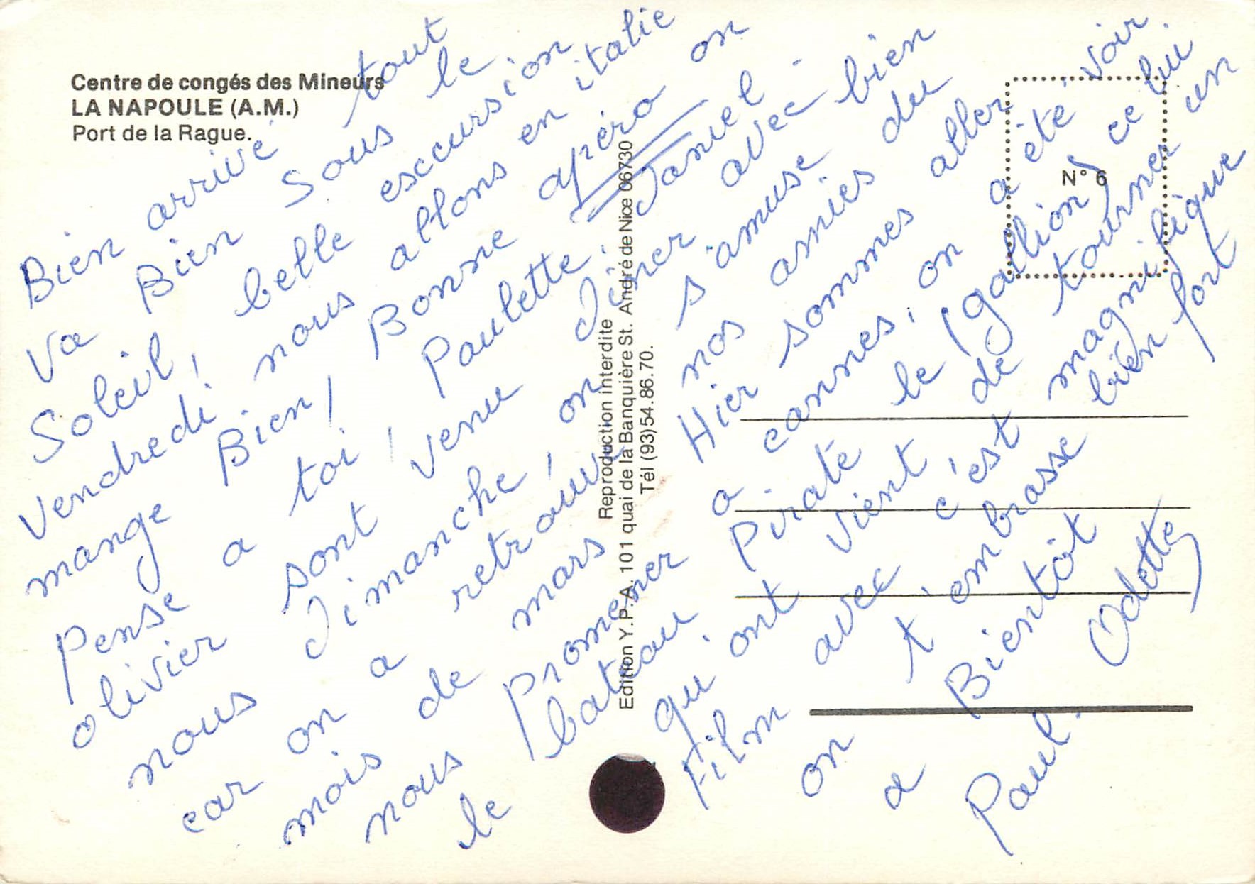 CPM La Napoule AM Port de la Rague Bateaux — Rückseite