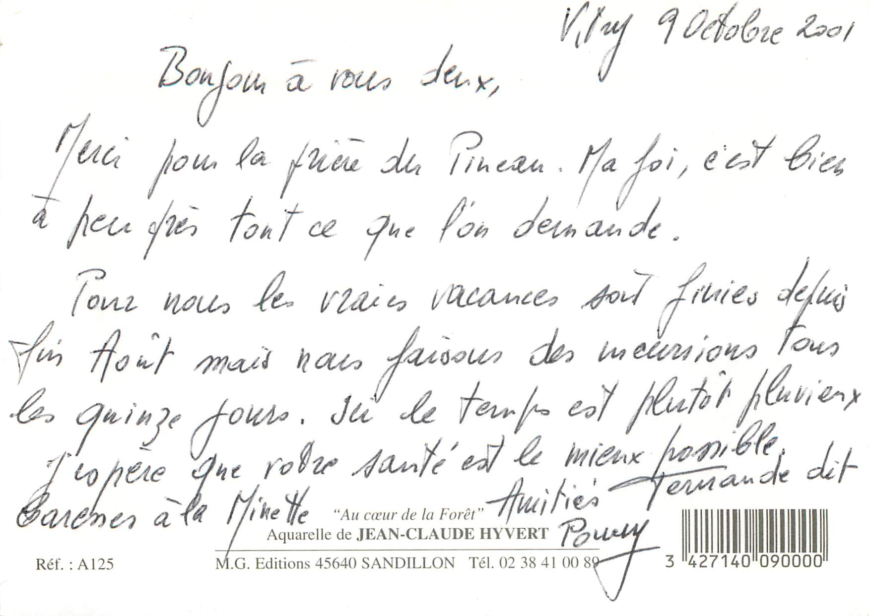 CPM Au coeur de la Foret Aquarelle de Jean Claude Hyvert  — Rückseite