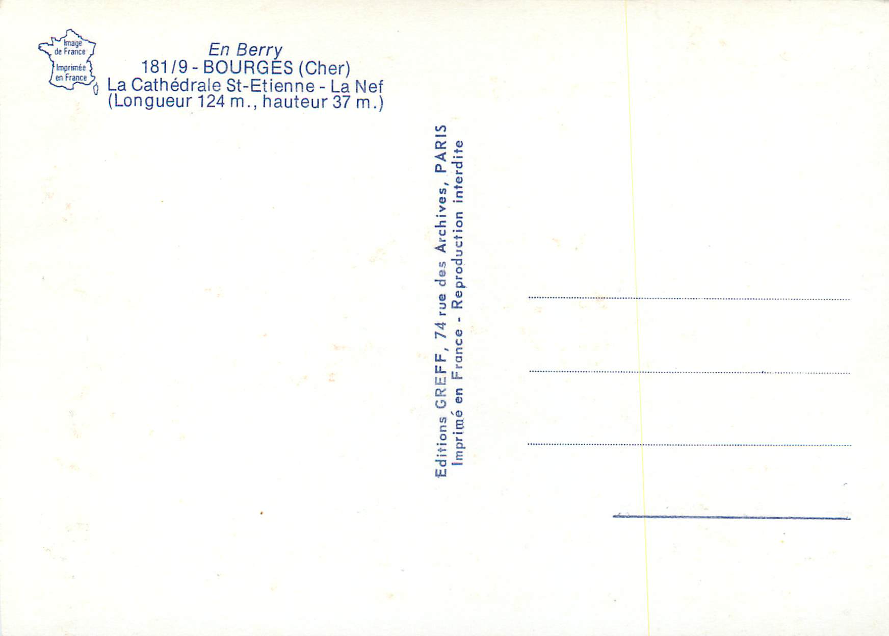 CPM Bourges Cher La Cathedrale St Etienne La Nef  — Verso