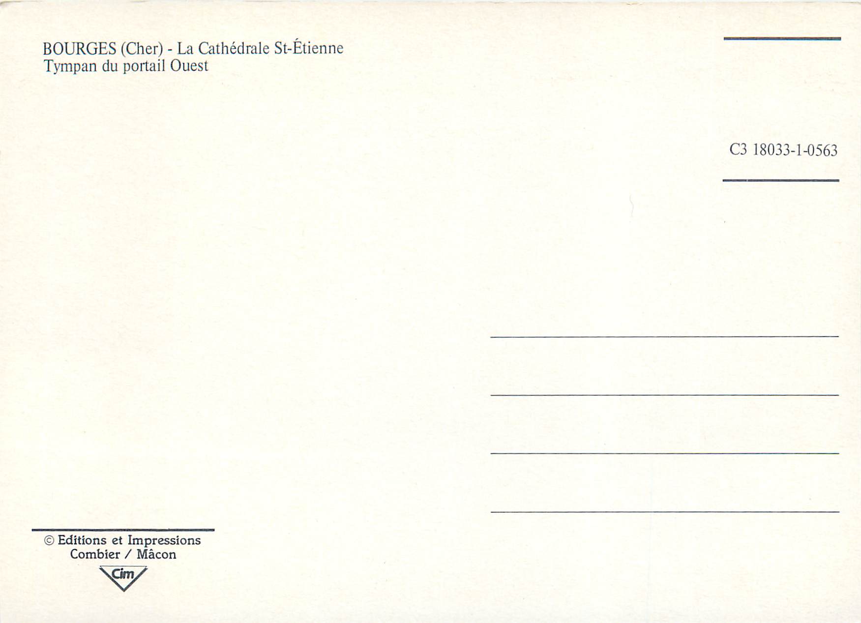 CPM Bourges Cher La Cathedrale St Etienne Tympan du portail Ouest  — Back